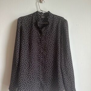 Express Navy Portofino Button-Down Polka Dot Blouse